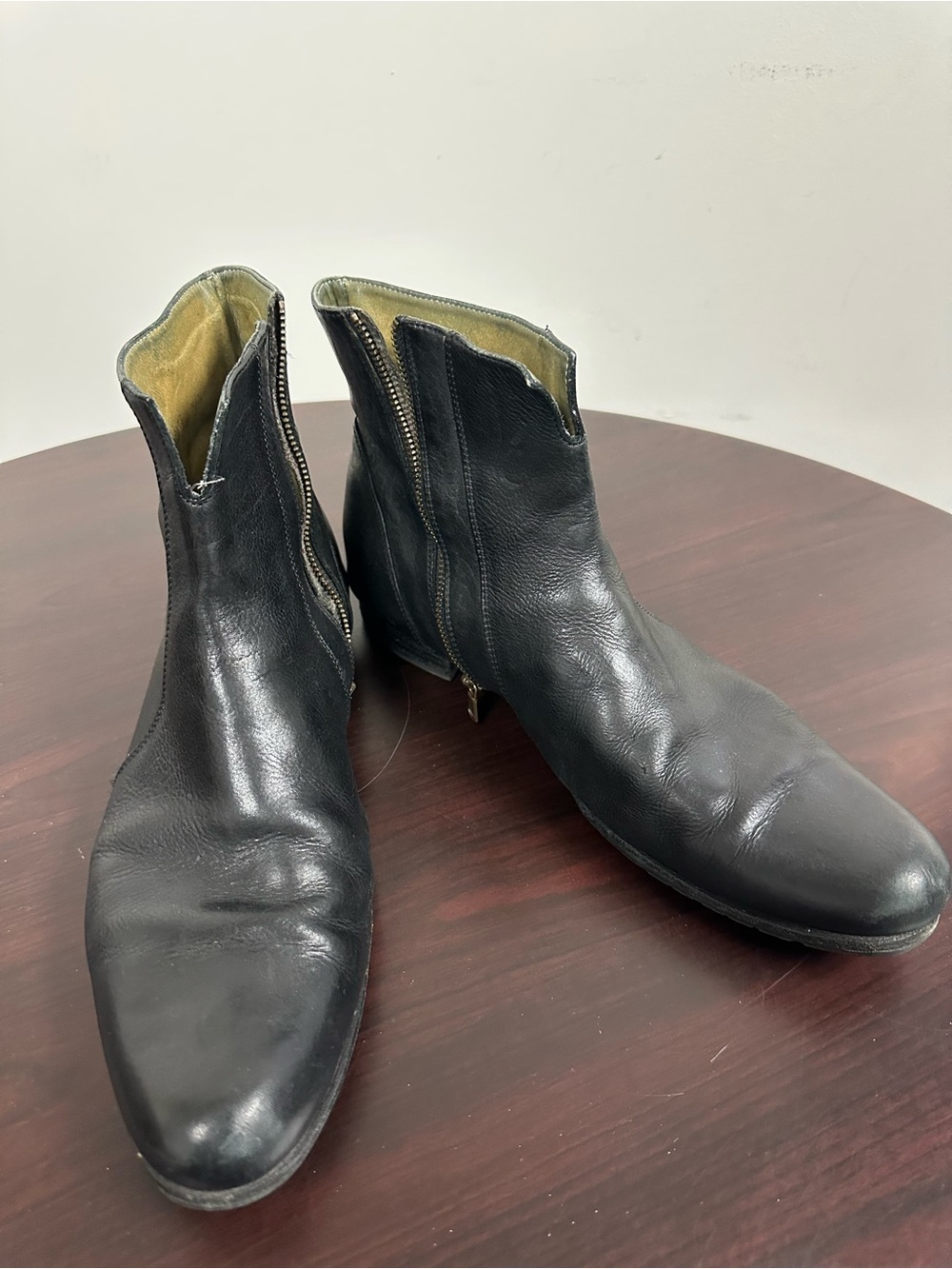 Billy Reid Men's Black Leather Side-Zip Ankle Moto Boots Size 13 - Picture 2 of 11